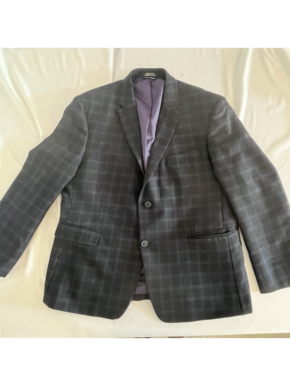 Tommy Hilfiger Men's Black Plaid Two-Button Blazer Jacket 44S
